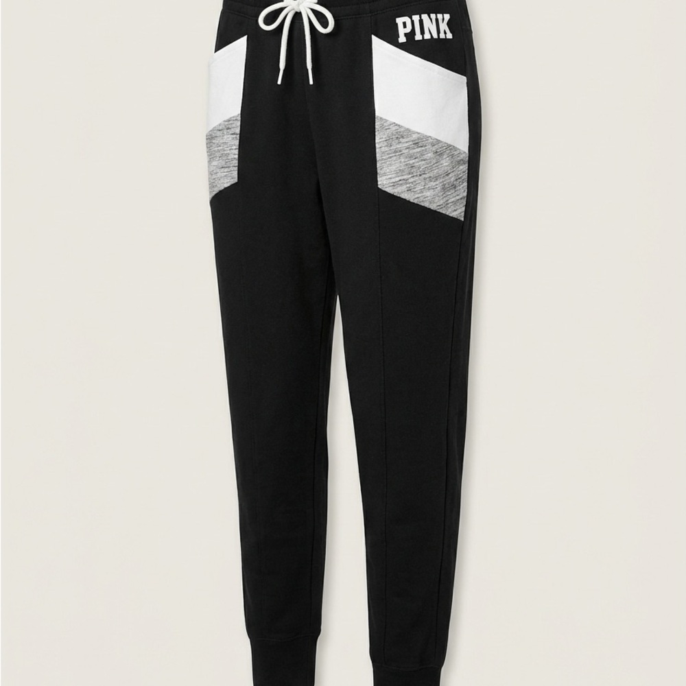 PINK Victoria's Secret Black and White Joggers with banded waist